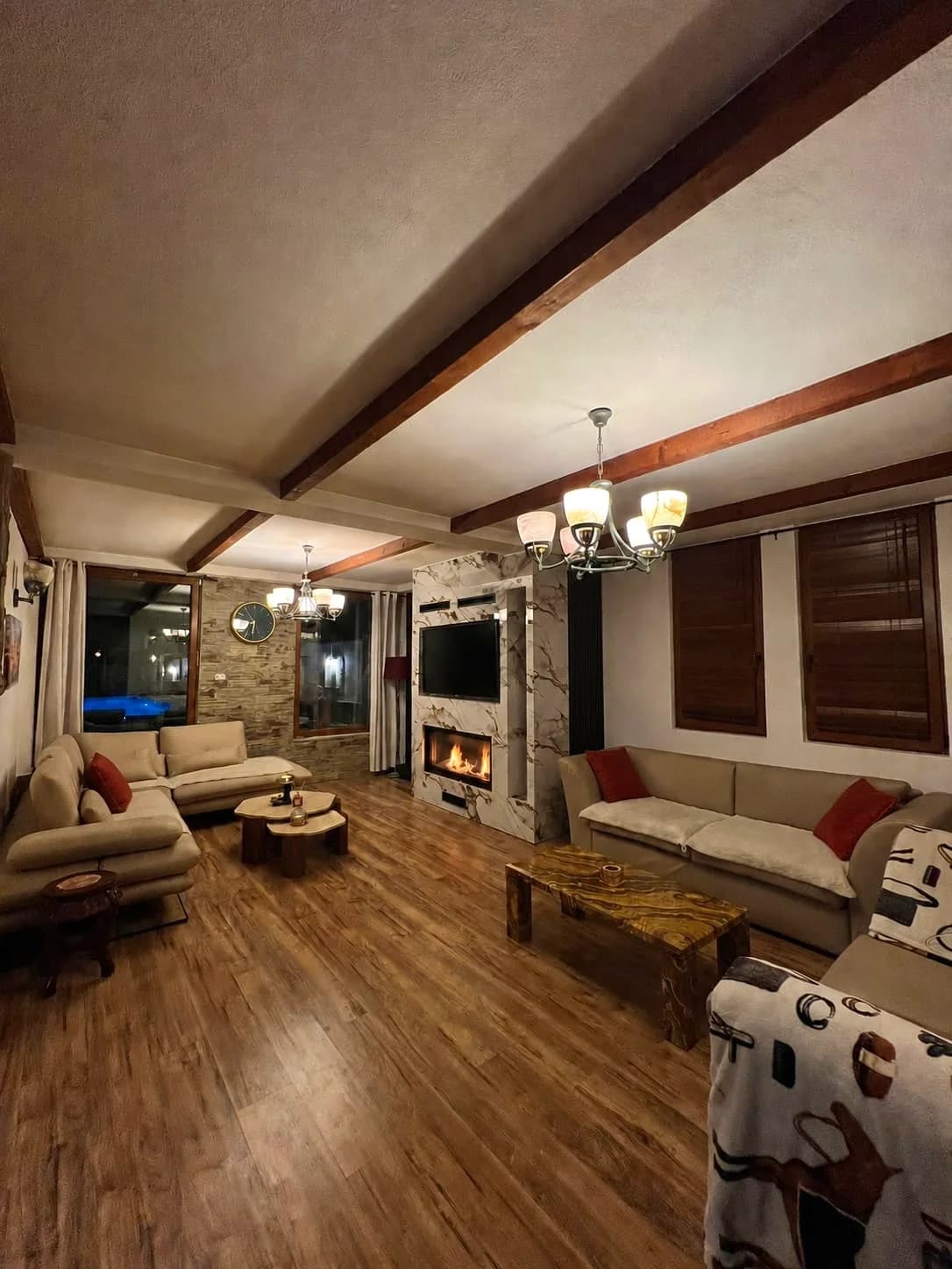 Living room with sofas and fireplace
